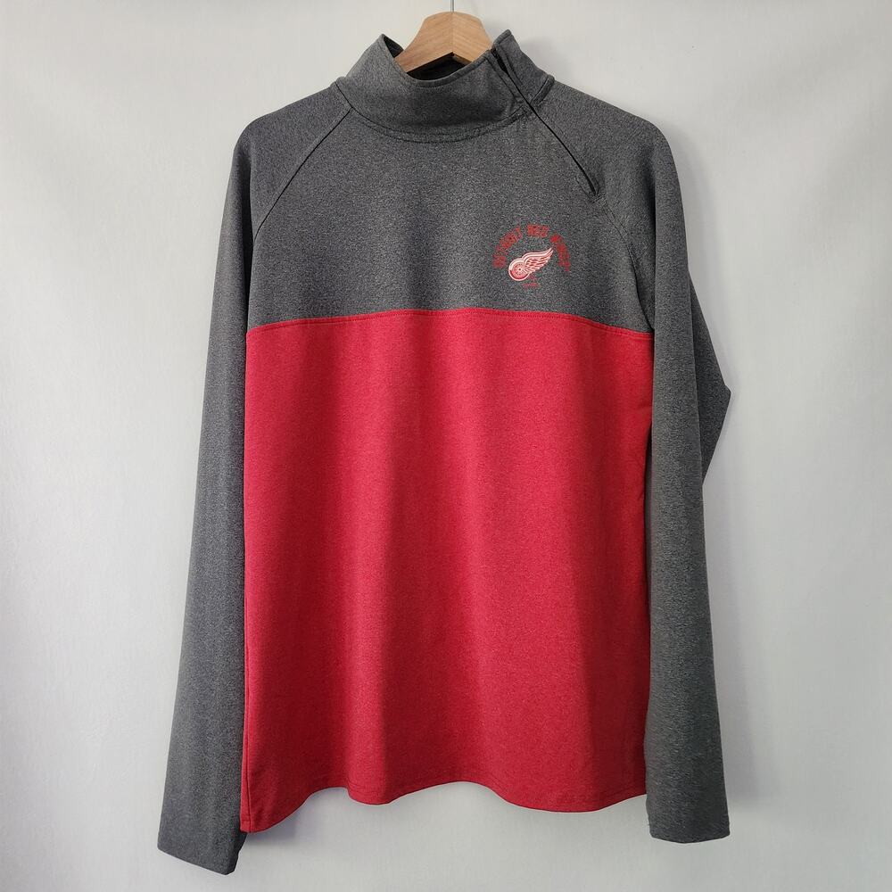 NHL Detroit Red Wings gray red side 1/4 zip pullover hockey womens size L